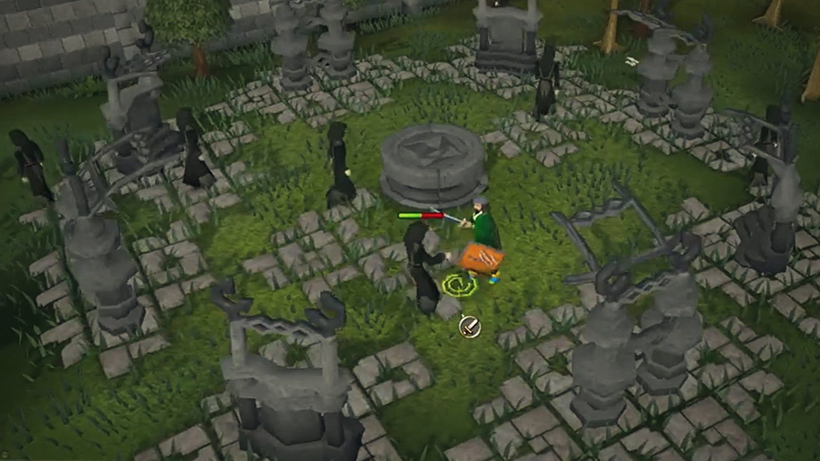 A ruined stone circle in the grass
